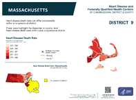 MA Congressional District 09 Heart Disease and Federally Qualified Health Centers Map 118th Congress