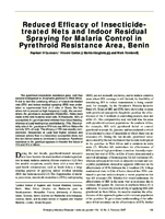 Reduced Efficacy of Insecticidetreated Nets and Indoor Residual Spraying for Malaria Control in Pyrethroid Resistance Area Benin