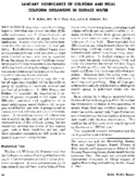 Sanitary significance of coliform and fecal coliform organisms in surface water