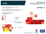 IA Congressional District 03 Heart Disease and Federally Qualified Health Centers Map 118th Congress