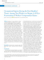 Occupational Injuries During the First Month of Tenure Among Teen Workers in Oregon A 10Year Examination of Workers Compensation Claims