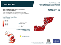 MI Congressional District 13 Heart Disease and Federally Qualified Health Centers Map 118th Congress