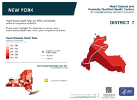 NY Congressional District 07 Heart Disease and Federally Qualified Health Centers Map 118th Congress
