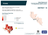 TX Congressional District 16 Heart Disease and Federally Qualified Health Centers Map 118th Congress