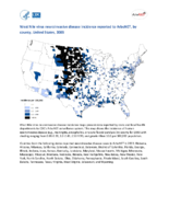 West Nile virus neuroinvasive disease incidence reported to ArboNET by county United States 2003