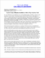 Imported Case of Measles Identified on Airline Flight into New York Sunday August 01 2004 1951 EDT 751 PM EDT 
