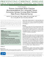 Factors Associated With Clinician Recommendations for Colorectal Cancer Screening Among AverageRisk Patients Data From a National Survey