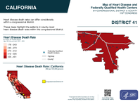CA Congressional District 41 Heart Disease and Federally Qualified Health Centers Map 119th Congress