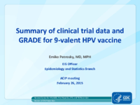 Summary of clinical trial data and GRADE for 9valent HPV vaccine