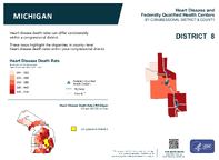 MI Congressional District 08 Heart Disease and Federally Qualified Health Centers Map 118th Congress