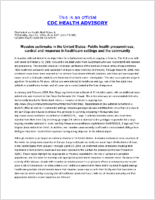 Measles Outbreaks in the United States Public Health Preparedness Control and Response in Healthcare Settings and the Community Wednesday April 02 2008 2055 EDT 855 PM EDT