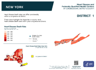 NY Congressional District 01 Heart Disease and Federally Qualified Health Centers Map 118th Congress