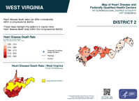 WV Congressional District 02 Heart Disease and Federally Qualified Health Centers Map 119th Congress