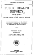 Public Health Reports  v 36 Part 1 numbers 125 JanuaryJune 1921  index