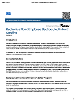 Electronics Plant Employee Electrocuted in North Carolina FACE 8601