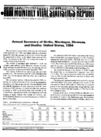 Annual Summary of Births Marriages Divorces and Deaths United States 1984