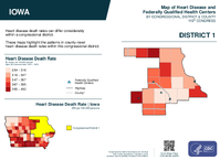 IA Congressional District 01 Heart Disease and Federally Qualified Health Centers Map 119th Congress