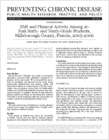 BMI and Physical Activity Among atRisk Sixth and NinthGrade Students Hillsborough County Florida 20052006