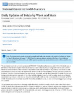 Provisional Death Counts for Coronavirus Disease COVID19 Daily Updates of Totals by Week and State Updated August 11 2020