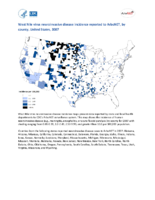 West Nile virus neuroinvasive disease incidence reported to ArboNET by county United States 2007