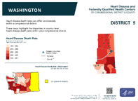WA Congressional District 05 Heart Disease and Federally Qualified Health Centers Map 118th Congress