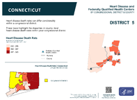 CT Congressional District 05 Heart Disease and Federally Qualified Health Centers Map 118th Congress