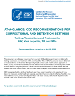 AtaGlance CDC Recommendations for Correctional and Detention Settings Testing Vaccination and Treatment for HIV Viral Hepatitis TB and STIs Recommendations current as of April 8 2022