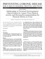 Relationship of Perceived Environmental Characteristics to LeisureTime Physical Activity and Meeting Recommendations for Physical Activity in Texas