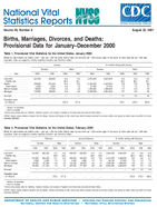 Births Marriages Divorces and Deaths Provisional Data for JanuaryDecember 2000