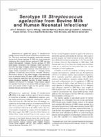 Serotype III Streptococcus agalactiae from Bovine Milk and Human Neonatal Infections1