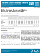 Births Marriages Divorces and Deaths Provisional Data for November 1998