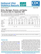 Births Marriages Divorces and Deaths Provisional Data for September 2001