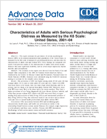 Characteristics of Adults with Serious Psychological Distress as Measured by the K6 Scale United States 200104