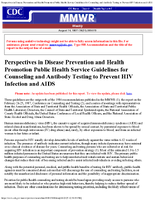 Perspectives in Disease Prevention and Health Promotion Public Health Service Guidelines for Counseling and Antibody Testing to Prevent HIV Infection and AIDS