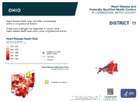 OH Congressional District 11 Heart Disease and Federally Qualified Health Centers Map 118th Congress