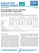 Births Marriages Divorces and Deaths Provisional Data for August 2006