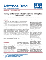 Training for TerrorismRelated Conditions in Hospitals United States 200304