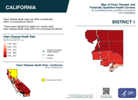 CA Congressional District 01 Heart Disease and Federally Qualified Health Centers Map 119th Congress