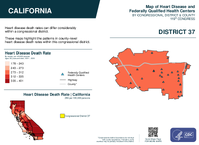 CA Congressional District 37 Heart Disease and Federally Qualified Health Centers Map 119th Congress
