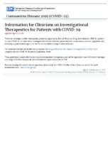 Information for Clinicians on Investigational Therapeutics for Patients with COVID19 April 25 2020