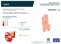 OH Congressional District 13 Heart Disease and Federally Qualified Health Centers Map 118th Congress