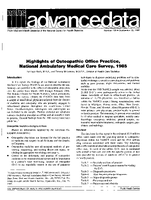 Highlights of Osteopathic Office Practice National Ambulatory Medical Care Survey 1985
