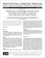 Differences in Knowledge of Breast Cancer Screening Among African American Arab American and Latina Women