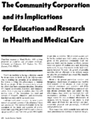 The Community Corporation And Its Implications For Education And Research In Health And Medical Care