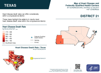 TX Congressional District 21 Heart Disease and Federally Qualified Health Centers Map 119th Congress