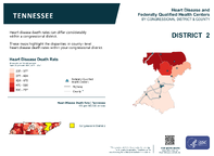 TN Congressional District 02 Heart Disease and Federally Qualified Health Centers Map 118th Congress