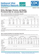 Births Marriages Divorces and Deaths Provisional Data for JanuaryMarch 2001