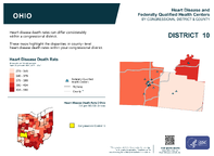 OH Congressional District 10 Heart Disease and Federally Qualified Health Centers Map 118th Congress