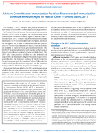Advisory Committee on Immunization Practices Recommended Immunization Schedule for Adults Aged 19 Years or Older  United States 2017