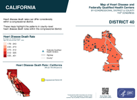 CA Congressional District 40 Heart Disease and Federally Qualified Health Centers Map 119th Congress